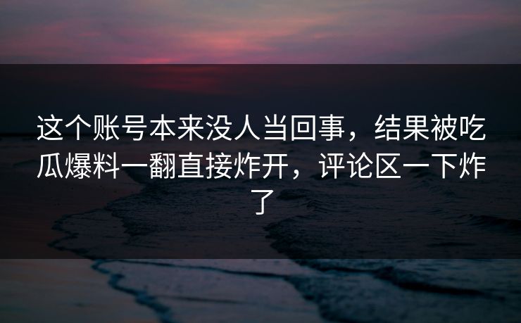 这个账号本来没人当回事，结果被吃瓜爆料一翻直接炸开，评论区一下炸了